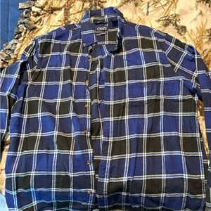 Chaps Navy, Black & White Plaid Button-Down Shirt